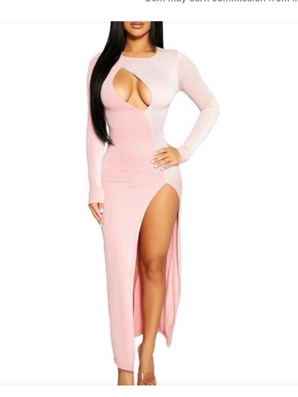 Naked Wardrobe Long Sleeve Dress in a two-tone shimmery pink